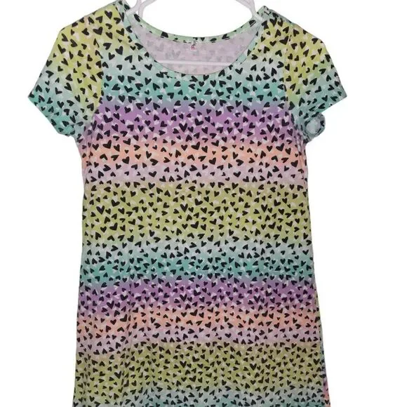 FAB Kids Neon Rainbow Heart Pattern Dress Sz XXL 14/16 - Picture 1 of 6